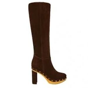 Veronica Beard Glendale Block heel Clog Knee Boots Brown 8